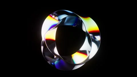 Abstract rotating glass shape with iridescent refraction on black background Stock Footage 327114286