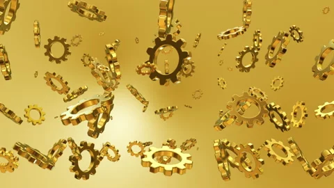 Abstract rotating golden cog wheels Video stock 141005287