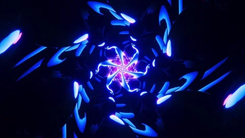 Abstract Rotating Kaleidoscope Tunnel Loop with Pink and Blue Neon Glow. Looped Stock Footage 341675047