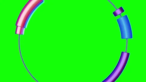 Abstract rotating metallic rings featuring colorful geometric elements against Stock Footage 340881481