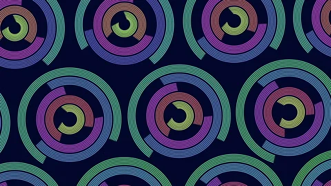 Abstract rotating neon circular data rings background animation in dark blue 스톡 동영상 333188707