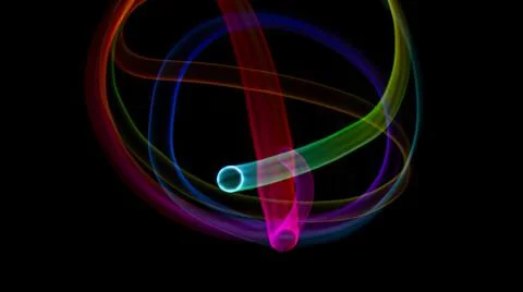Abstract rotating neon lights texture with black empty copy space inside. col Stock Photos