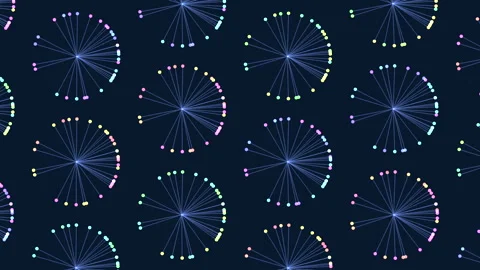 Abstract rotating network nodes and lines pattern on dark background, seamless Stock Footage 333146512