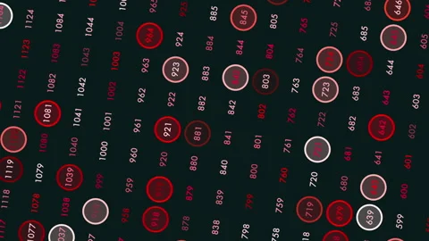 Abstract rotating numbers and circular markers on dark background, data Stock Footage 333188653