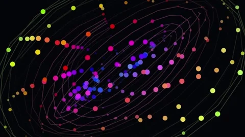 Abstract rotating particle orbits forming dynamic colorful spiral structures Stock Footage 344583341
