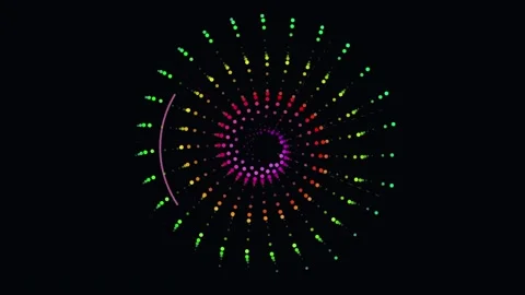 Abstract rotating spiral particle loading indicators with particles arranged Vídeo Stock 344583779