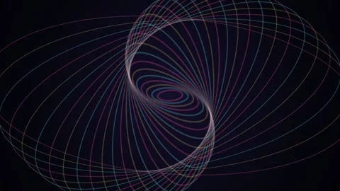 Abstract rotating spirograph pattern of pastel lines on black Stock Footage 335936797