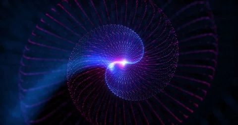 Abstract rotating surface made of particles. High-tech colored spiral Stock Footage 260401258