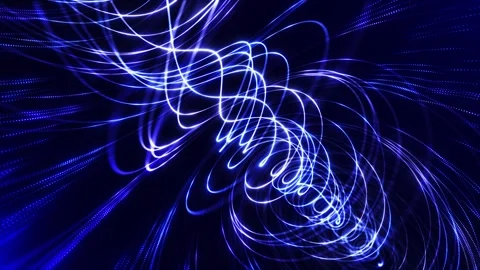 Abstract rotating surface of particles and twisted lines. High-tech colored Video stock 311522116