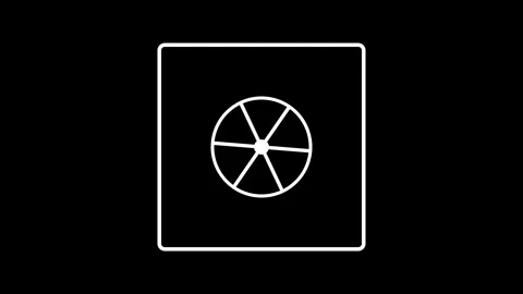 Abstract Rotating Wheel Icon in White Outline Inside a Square Frame on a So.. 库存影片 343705550