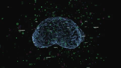 Abstract rotation black human brain neon computing cyberspace particles Video stock 189569140