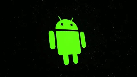 Abstract rotation of symbol of Android, logo made from small green flying Stock Footage 118087362