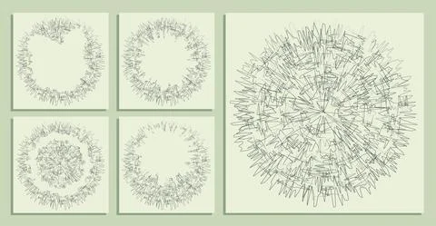 Abstract round backgrounds of small hand drawn chaotic lines curves. Random c Stock Illustration