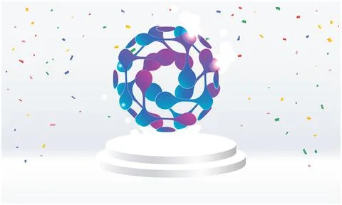 Abstract round ball with glitters on a white podium Illustrazione stock