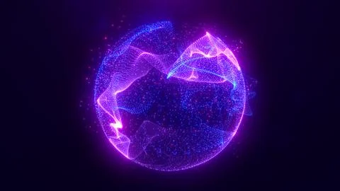 Abstract round blue to purple sphere light bright glowing from energy rays .. Stock Illustration