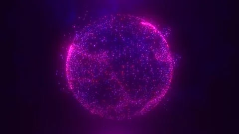 Abstract round blue to purple sphere light bright glowing from energy rays .. Stock Illustration