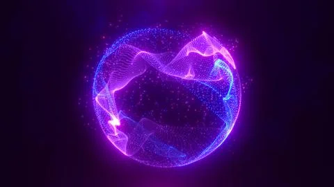 Abstract round blue to purple sphere light bright glowing from energy rays an Stock Illustration