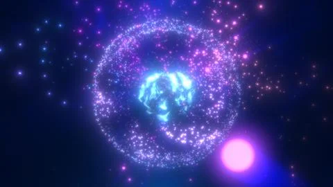 Abstract round blue to purple sphere light bright glowing from energy rays an Stock Illustration