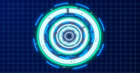 Abstract round blue ring of lines HUD elements circles energy futuristic sc.. Illustrazione stock