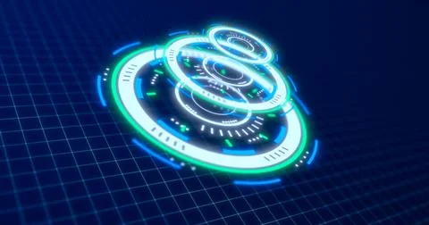 Abstract round blue ring of lines HUD elements circles energy futuristic sc.. 库存插图