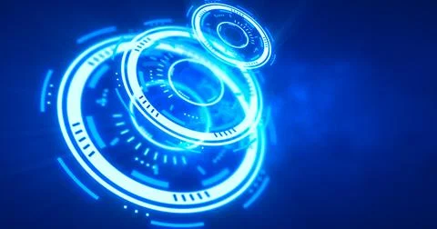 Abstract round blue ring of lines HUD elements circles energy futuristic sc.. Illustrazione stock