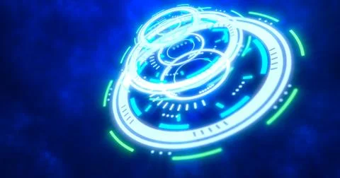 Abstract round blue ring of lines HUD elements circles energy futuristic sc.. Illustrazione stock