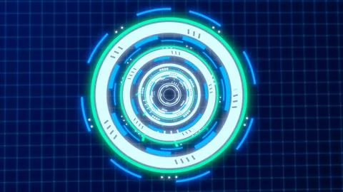 Abstract round blue ring of lines HUD elements circles energy futuristic sc.. Illustrazione stock