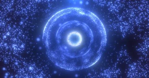 Abstract round blue sphere glowing energy magic molecule with atoms from pa.. 스톡 일러스트