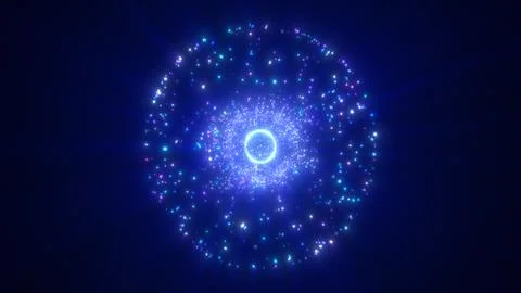Abstract round blue sphere glowing energy magic molecule with atoms from pa.. Stock Illustration