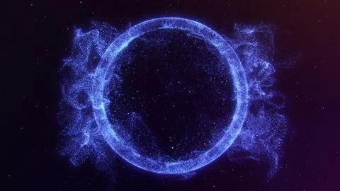 Abstract round bright dynamic digital ring of particles of energy radiates .. 스톡 일러스트