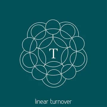 Abstract round emblem with thin circles and letter T Stock Illustration