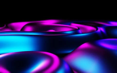 Abstract round forms neon background. Glossy gradient texture surface water Illustrazione stock