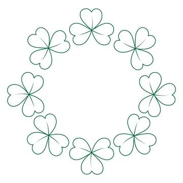 Abstract round frame border of contour drawn shamrocks. Copy space. Concept for Stock Illustration