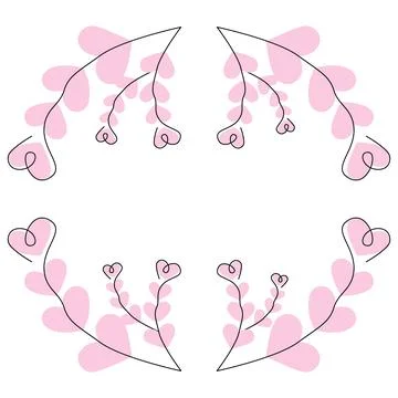 Abstract round frame of hearts in one line in trendy pale pink shades. Template Illustrazione stock