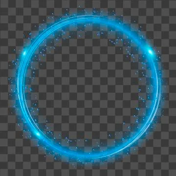 Abstract round glowing lights and blue sparkles on transparent background. Stock Illustration