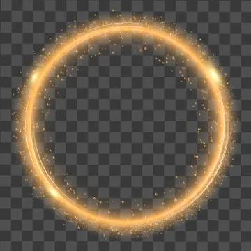 Abstract round glowing lights and gold sparkles on transparent background. Stock Illustration