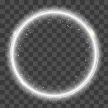 Abstract round glowing lights and gold sparkles on transparent background. Stock Illustration