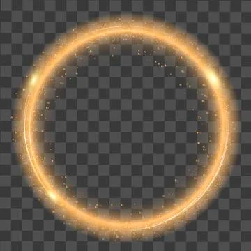 Abstract round glowing lights and gold sparkles on transparent background. Stock Illustration