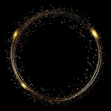 Abstract round glowing lights and gold sparkles. Vector. Stock Illustration