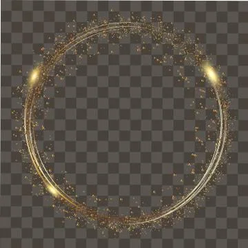 Abstract round glowing lights and gold sparkles on transparent background Stock Illustration