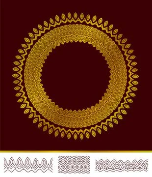 Abstract round golden pattern with three brushes Stock Illustration