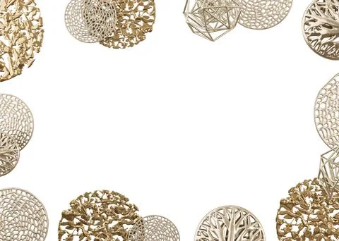 Abstract round metallic forms isolated on white background. Frame, border with Stock Photos