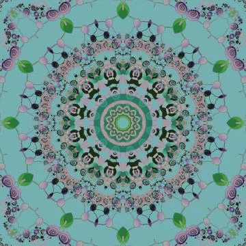 Abstract round ornamental laces pattern turquoise pink purple green Stock Illustration