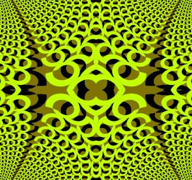 Abstract round pattern lemon lime green olive green black centered dime Stock Illustration