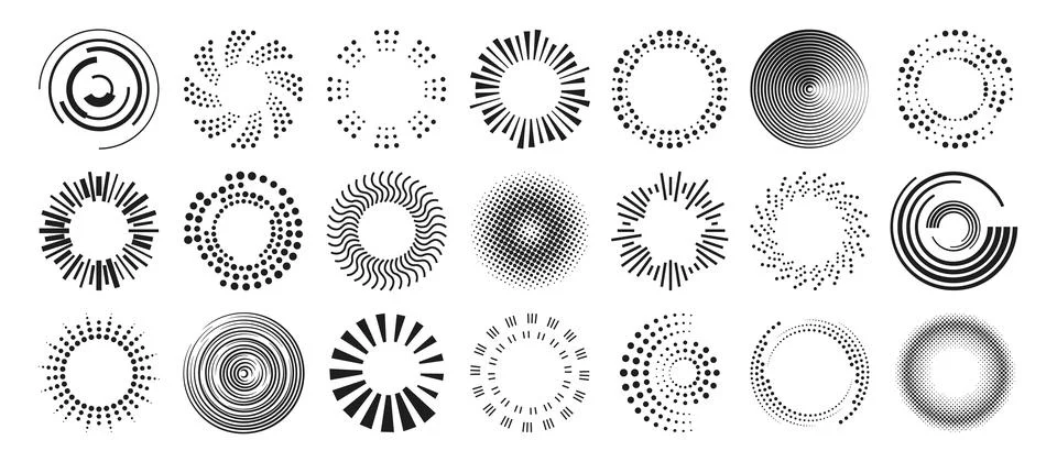 Abstract round patterns set isolated on background Illustrazione stock