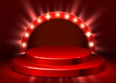 Abstract round podium illuminated with spotlight. Award ceremony concept. Stage Stock Illustration