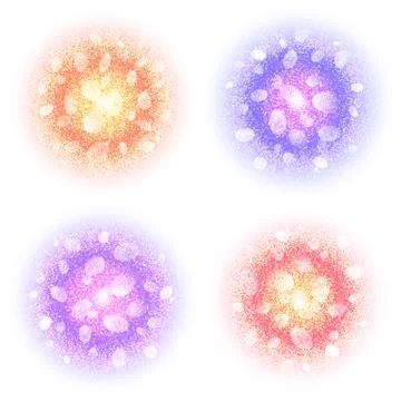 Abstract round powder clouds set with dust particles isolated on white. Stock Illustration