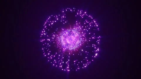 Abstract round purple sphere glowing energy magic molecule with atoms from .. Video stock 231136936