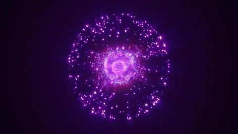 Abstract round purple sphere glowing energy magic molecule with atoms from .. Stock Illustration