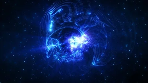 Abstract round sphere made of shiny blue magic glow particles on a dark Stock Footage 293703918